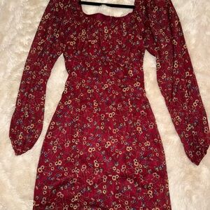 Altar'd State Burgundy Floral Long Sleeve Dress